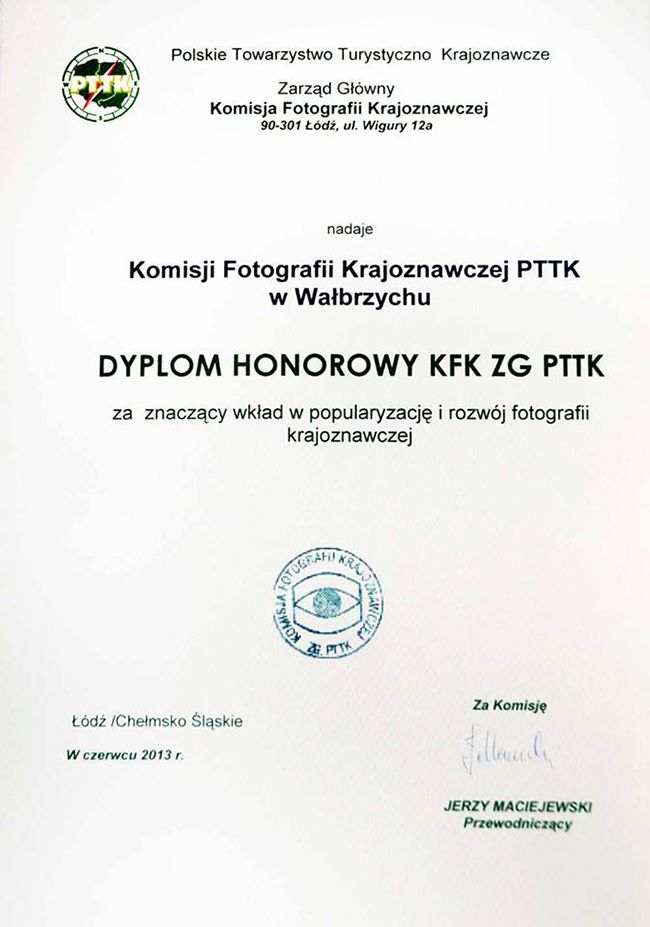 KFK Wałbrzych - Dyplom Honorowy KFK ZG PTTK